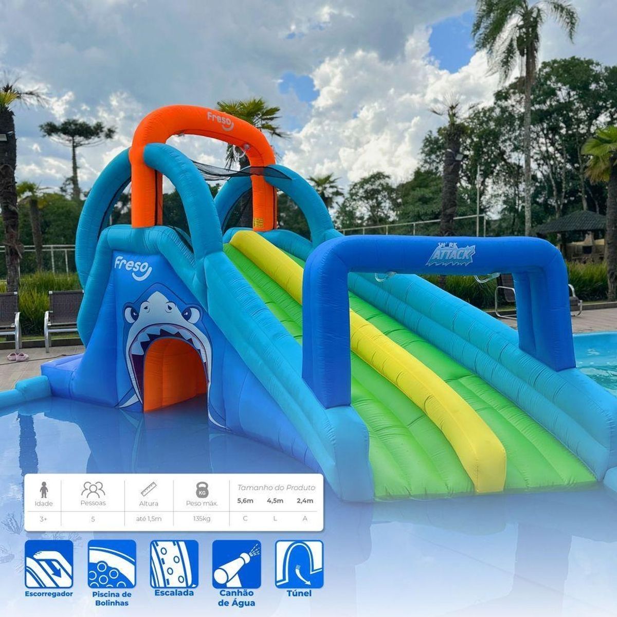 Playground inflável Shark Attack Freso montado ao ar livre